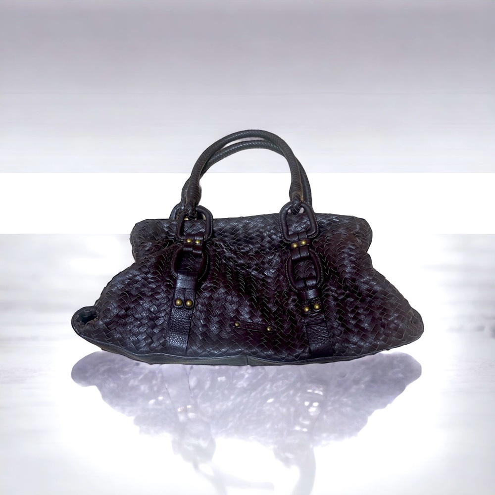 Cole Haan Dark Brown Woven Genuine Leather Shoulder Bag